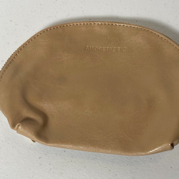 Amore Pacific Leather Cosmetic Bag, Light Brown, 8" x 5", New - Picture 5 of 11